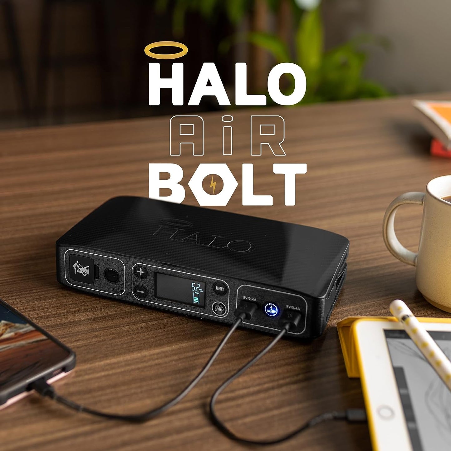 Bolt Air 58830 Portable Car Battery Jump Starter | 100 PSI Air Compressor, 58.8Wh USB Power Bank, Emergency Floodlight & Charger, Jumps Cars Suvs & Trucks, Inflates Tires, TSA Approved — Gray